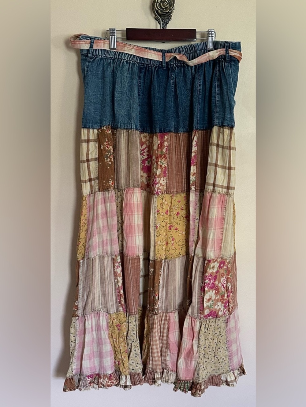 Young Threads Patchwork Denim Maxi Skirt – Size Large – NWT – Boho Cottagecore - Picture 2 of 7
